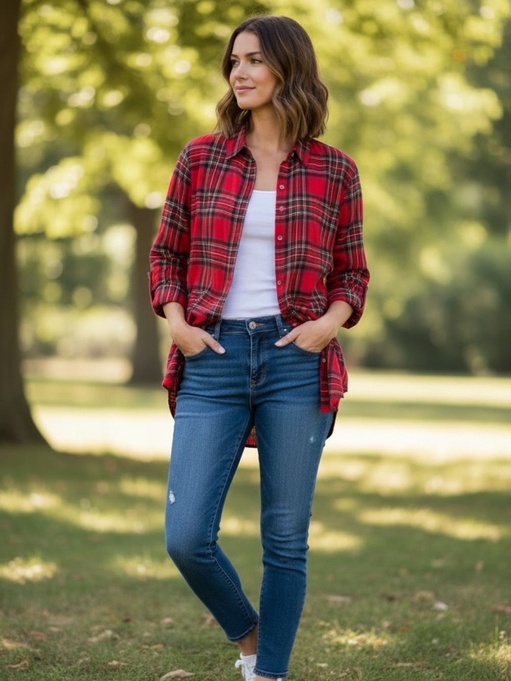 Old Navy Red Plaid Button-Down Shirt